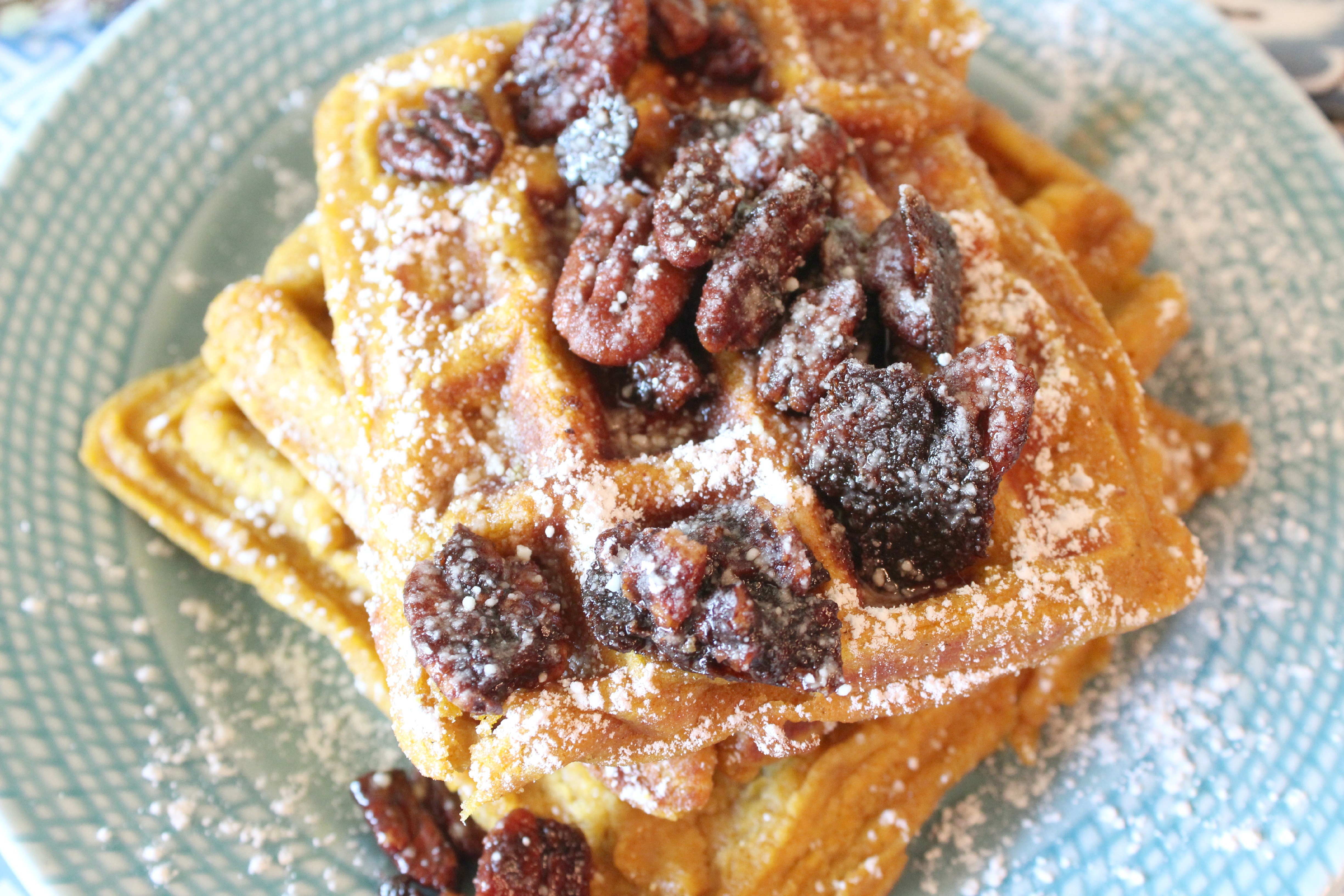 Recipe: Gluten Free Pumpkin Waffles With Candied Pecans